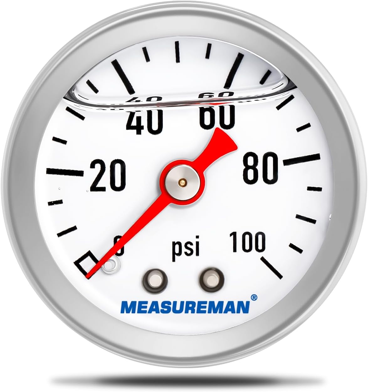 MEASUREMAN 1-1/2" Dial Size, 304 Stainless Steel case, Liquid Filled Fuel Pressure Gauge, 0-100Psi, 3-2-3%, 1/8" NPT Center Back Mount
