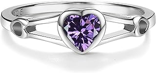 Precious Pieces 925 Sterling Silver Simulated CZ Birthstone Heart Ring for Baby, Girl or
