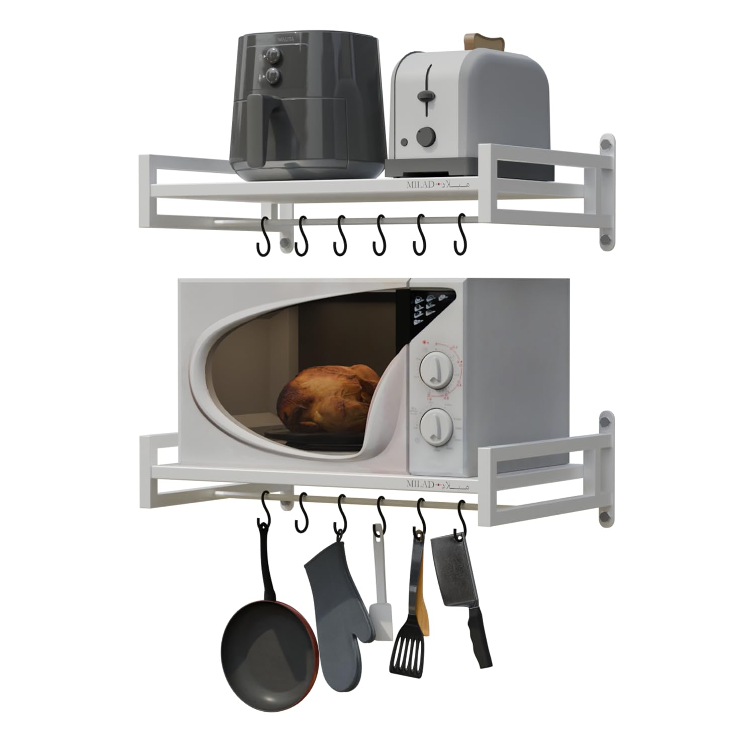 MILAD SAIFIX Microwave Stand for Kitchen | Wall Mounted | Oven Stand | Dish Rack | Pot Racks | Utensil Organiser | Printer Shelf | Fax Rack (White-10) (2 Pcs)
