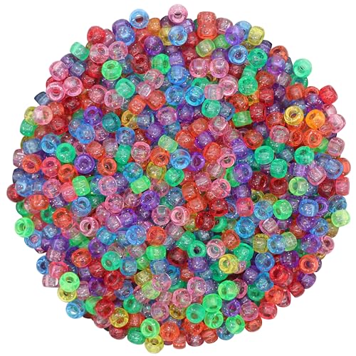 GMMA Clear Glitter Pony Beads for Friendship Bracelets for Jewelry Making 1000 Pcs 6x9mm Transparent Plastic Colourful Beads for DIY Bracelet Necklace Party Decoration Supplies