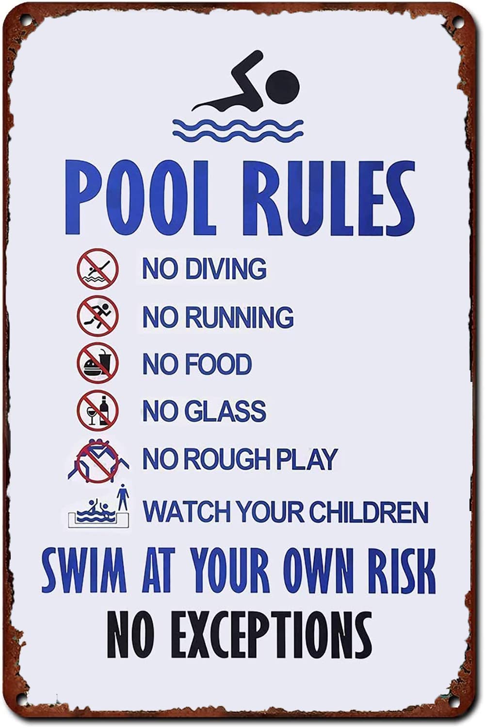 Swimming Pool Rules Retro Metal Poster, Pool Usage Regulation Wall Plaque, Home Leisure Area Decor, 8x12 Inch