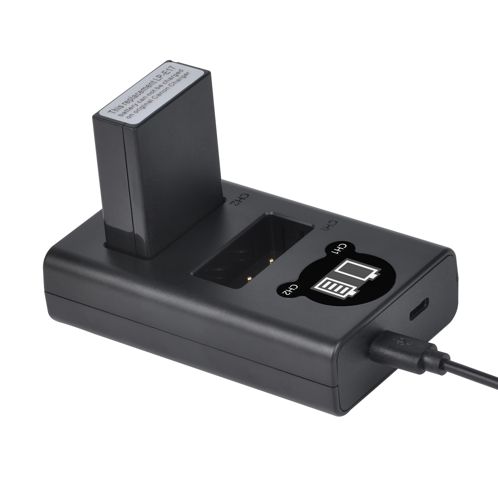 DuraPro Lot de 2 Batteries LP-E17 + Double Chargeur LCD USB avec Port de Type C pour appareils Photo numériques Canon EOS M3 M5 M6 200D 250D 750D 760D 800D Rebel T6i T6s 8000D 9000D