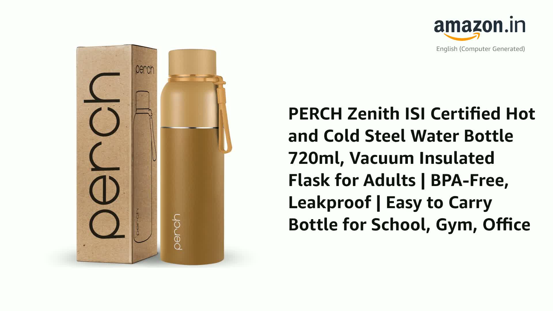 Watch PERCH Zenith ISI Certified Hot and Cold Steel Water Bottle