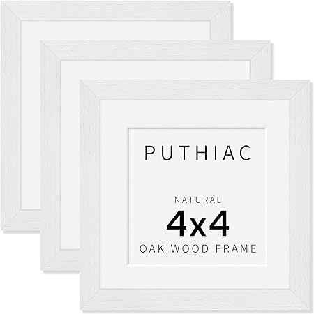 4x4 Oak Wood Picture Frame - 4"x4" Photo Frame, 4x4 Picture Frame Wood, Natural Solid Wooden Picture Frames for Wall Art Photo and Prints(3 Pack, White)