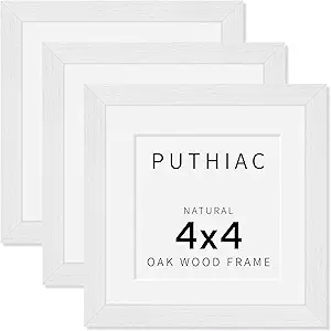 4x4 Oak Wood Picture Frame - 4"x4" Photo Frame, 4x4 Picture Frame Wood, Natural Solid Wooden Picture Frames for Wall Art Photo and Prints(3 Pack, White)