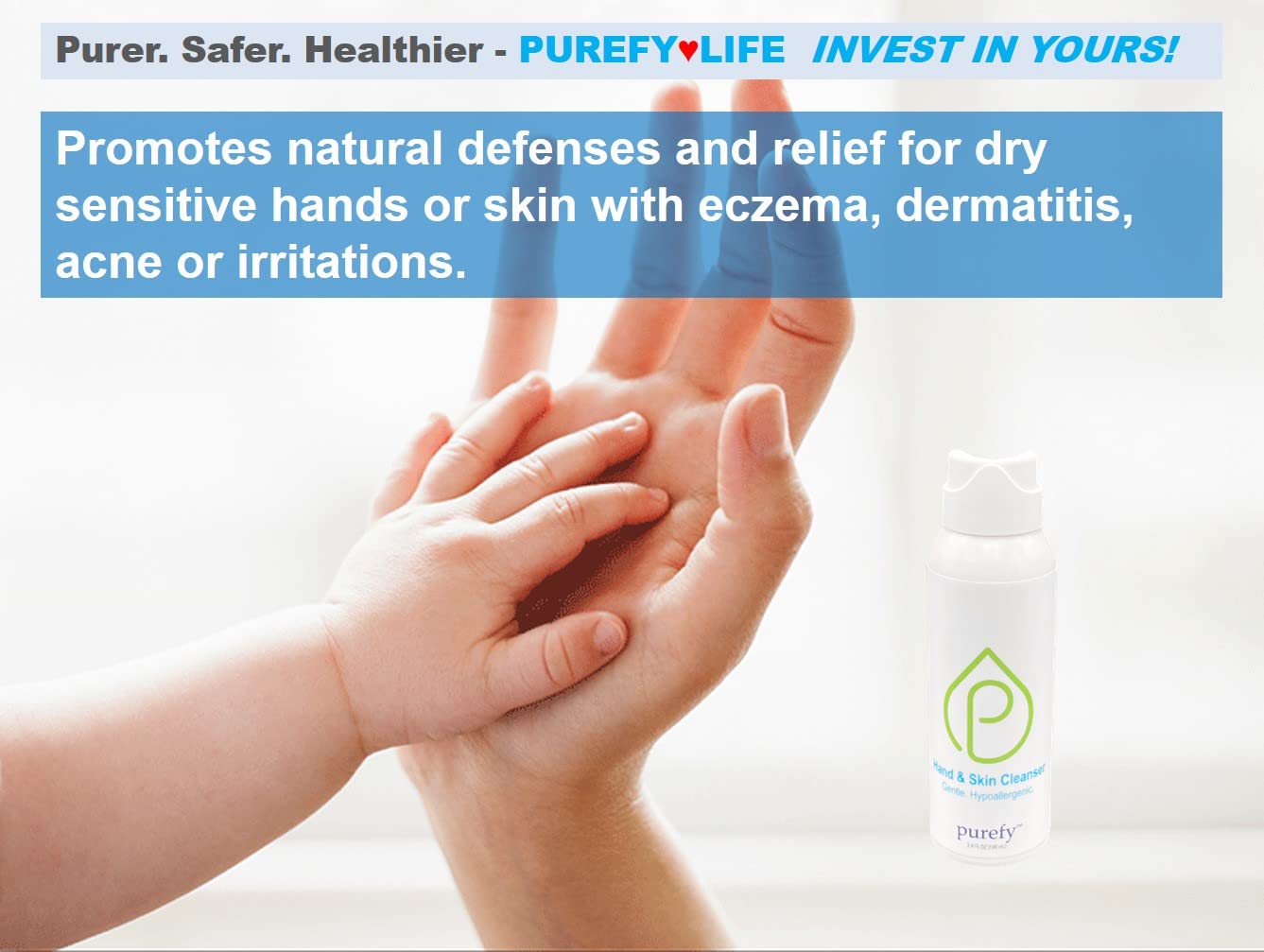 Purefypro Hand and Skin Cleanser (100ml, 3pk) Deep Cleansing Airesol Spray. Hypochlorous Technology. Promotes Natural Defense. Non-irritating. No Residue.