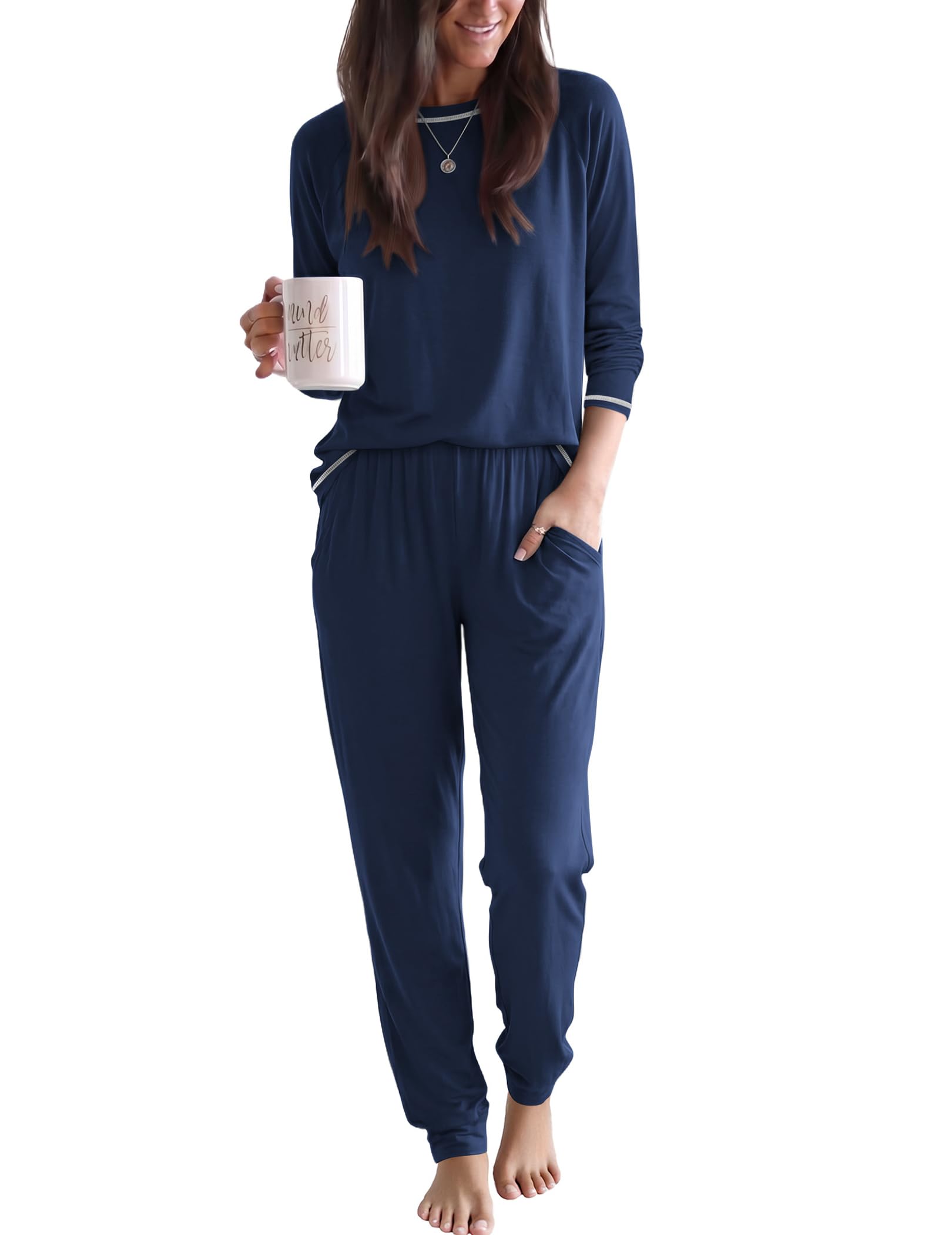 Women Pajama Set Jogger Sleepwear Long Lounge Set with Pocket