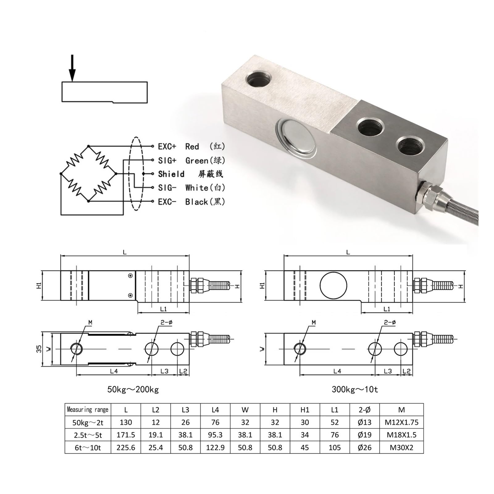 Load Cell Sensor with Indicator Display 300KG, Load Cell Test Force Weight Pressure