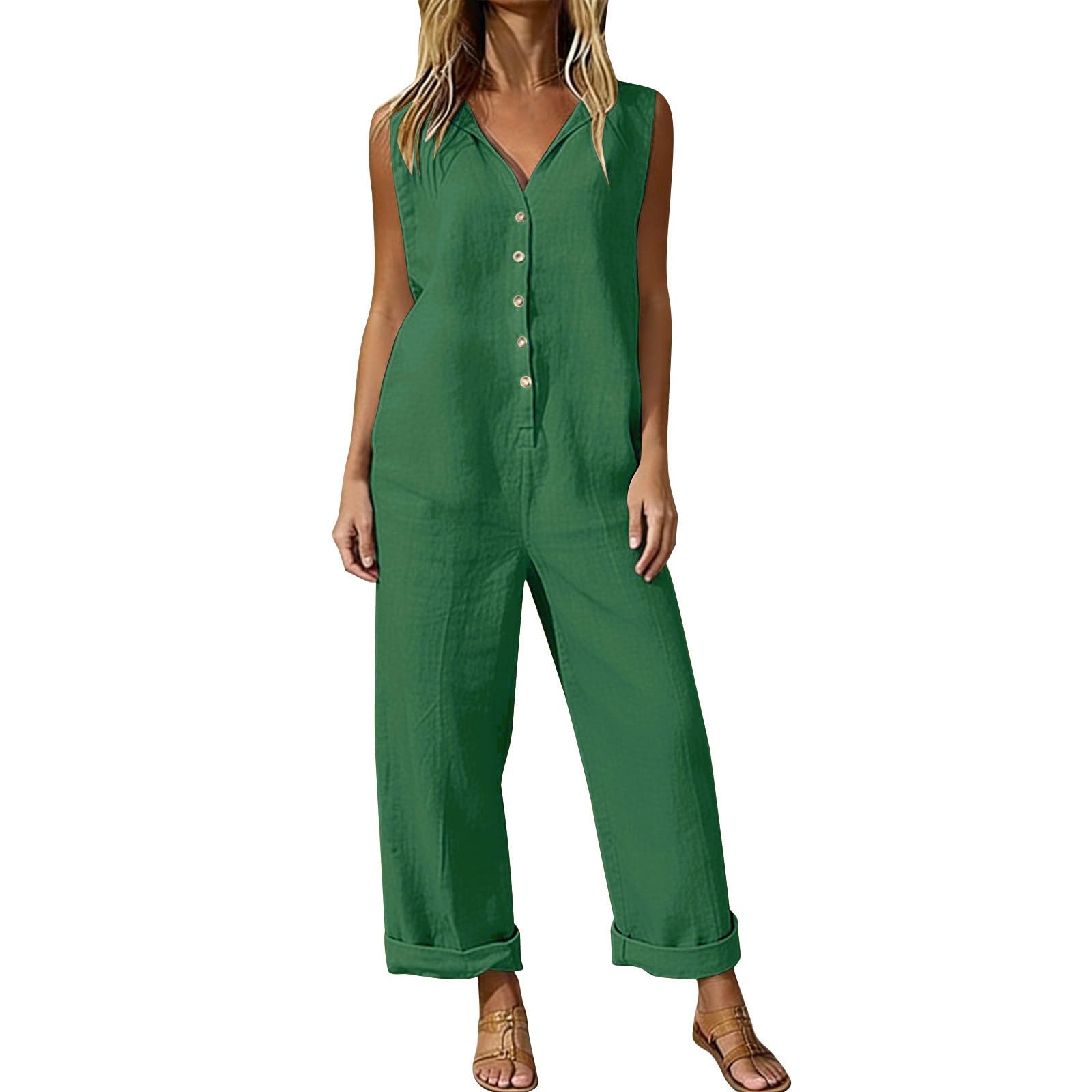 KQIVAM Combinaison Pantalon Fluide Femmes Sans Manches avec Bandage Taille Haute Combishort Femme Chic avec Poches Style Bohe Texture Douce Aérée et Respirante pour Maison et Détente Quotidienne