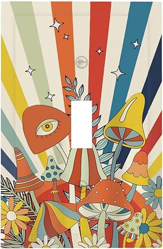 Miniatura 125 de 70s Retro Sun 1 Gang Outlet Covers Dúplex Receptáculo Hippie Hongo Placa de pared Decorativa Boho Sol Sunrise placa frontal Placa de interruptor