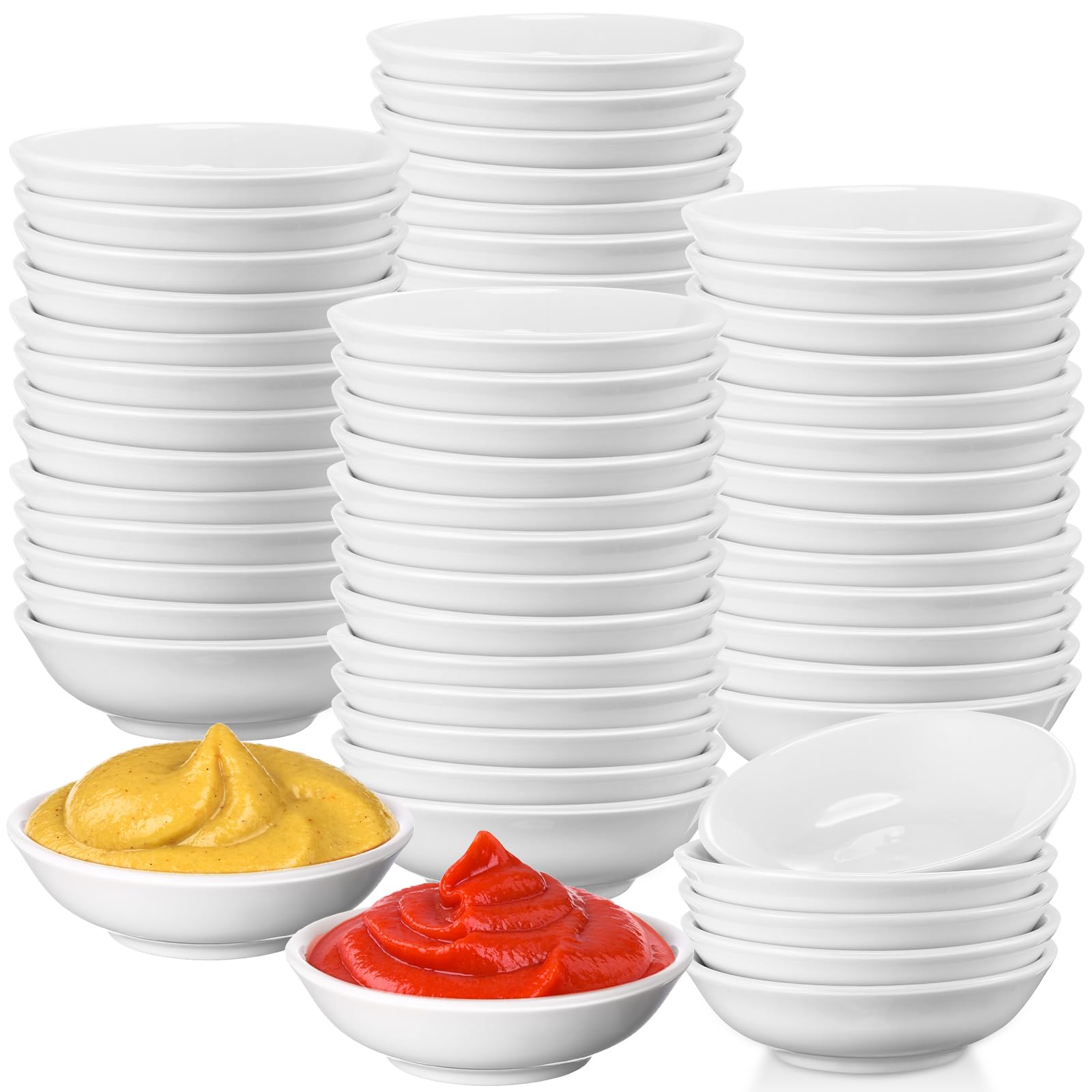 Mimorou Sojasaucenschale aus Keramik, weiß, 34 ml, asiatische kleine Porzellan-Soßenschalen für Sushi, Ketchup, Essig, Olivenöl, Soja, Gewürze, Grill-Chips und Dip-Servierschalen, Geschenk, 100 Stück