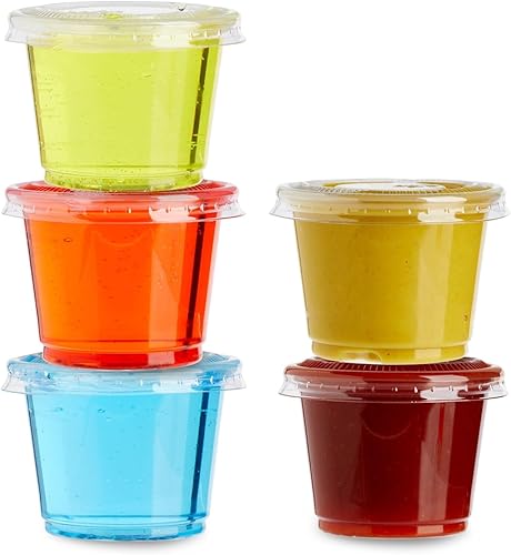 Miniatura 8 de Juvale Vasos desechables con tapas, plástico de 1 onza, transparente, paquete de 500 unidades, tazas de condimentos, recipientes de salsa y