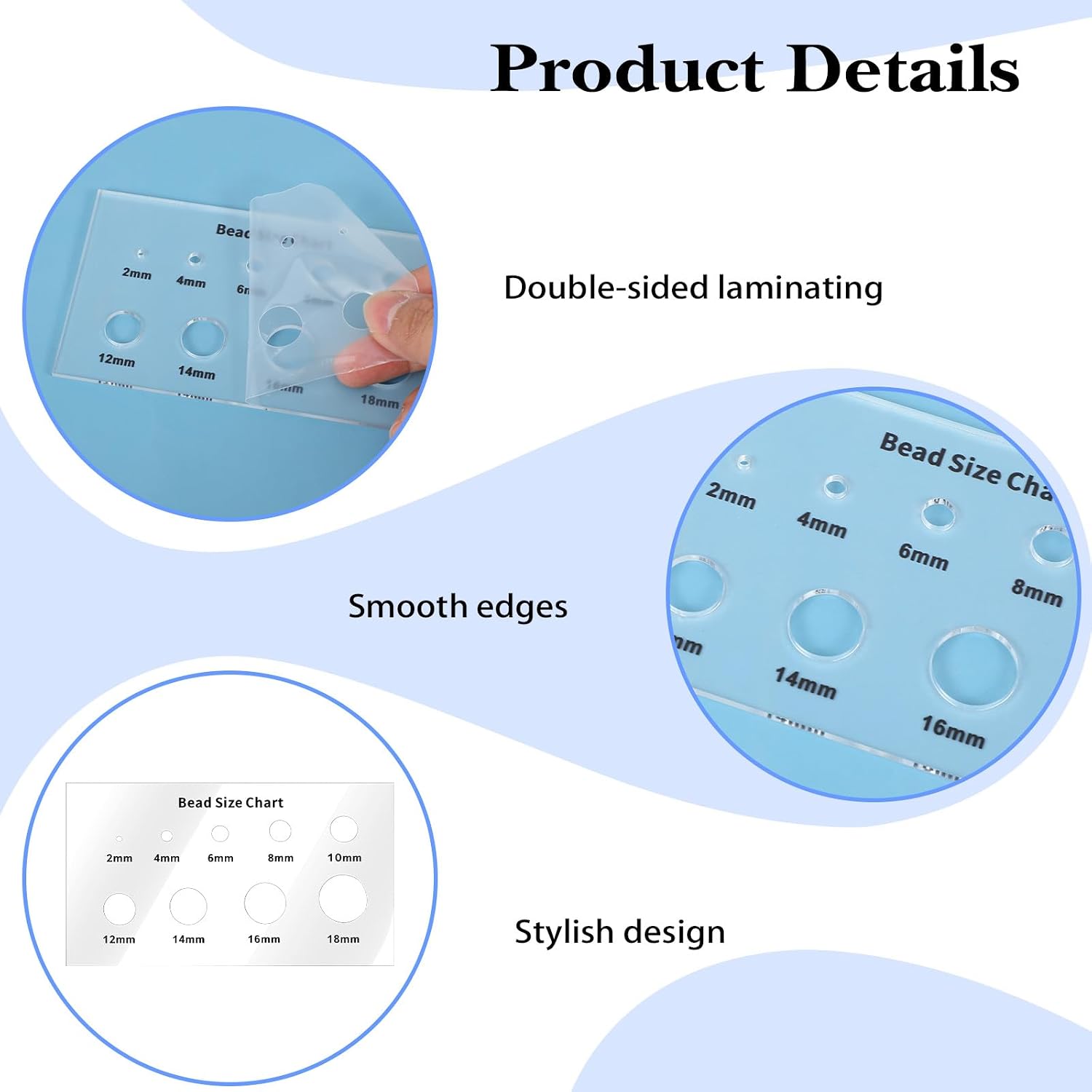 cobee 2 Pcs Bead Measuring Ruler, Bead Size Chart Acrylic Measuring Tool, Clear Circle Template 2/4/6/8/10/12/14/16/18mm Board for Beads Stones Gem Diamond
