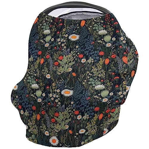 Nursing Cover for Breastfeeding Scarf, White Daisy Green Plant Natural Baby Car Covers Super Soft Multi Use for Canopy Shopping Cart Cover Blanket Stroller Cover