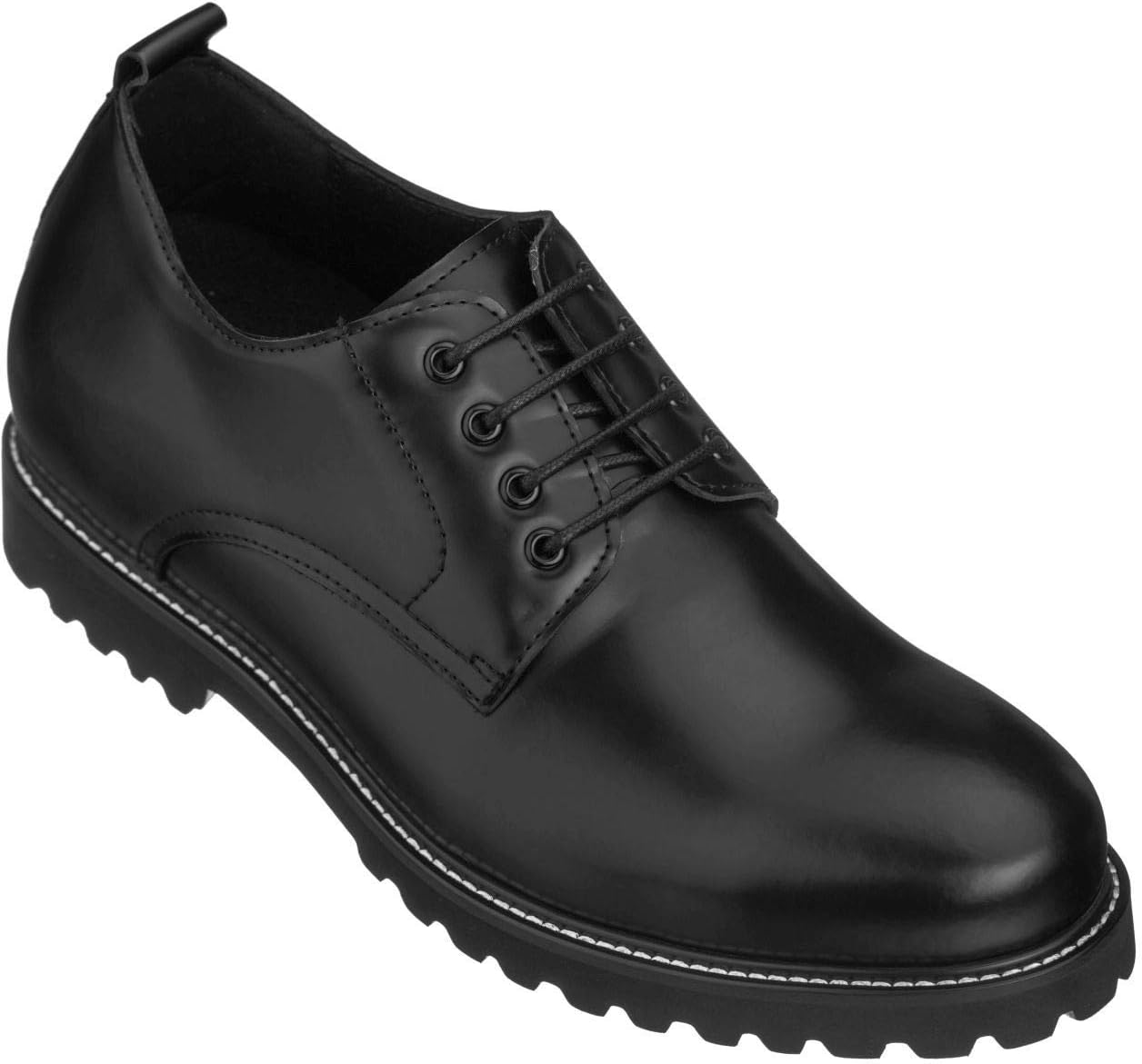 CALTO Men's Invisible Height Increasing Elevator Shoes - Black Leather Lace-up Low-top Work Boots - 3 Inches Taller - S9118 - Size 9.5 D(M) US