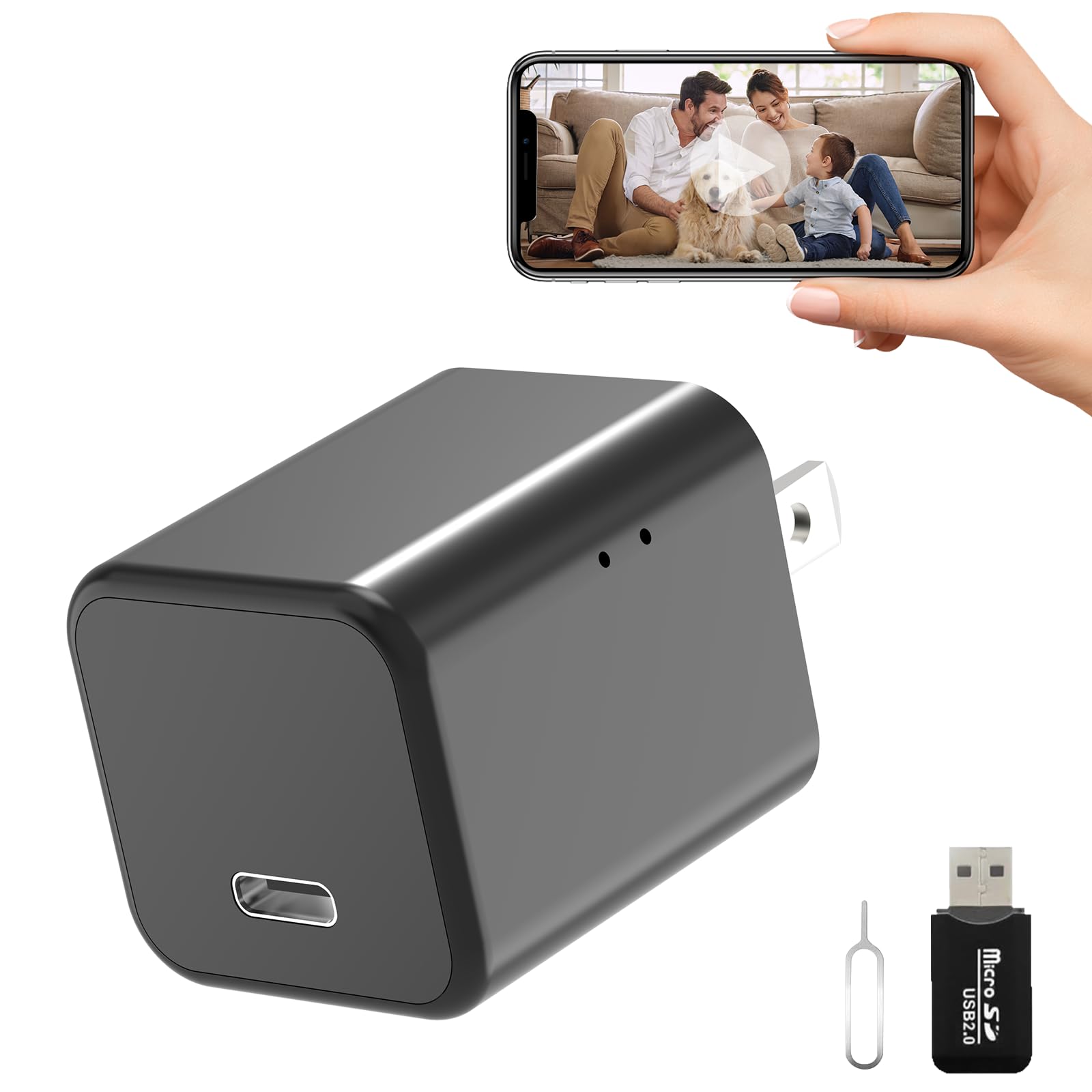 1080P Camera Charger with 2 4Ghz 5Ghz WiFi - Wireless Mini Camera for Pets Nanny - Real Time