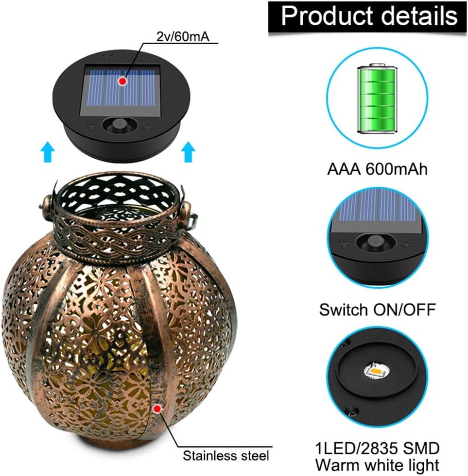 Wall Light Hanging Solar Lanterns Retro Hollow Solar Lights with Handle Outdoor Solar Garden Lights Decor for Yard Tree Fence Patio Bronze