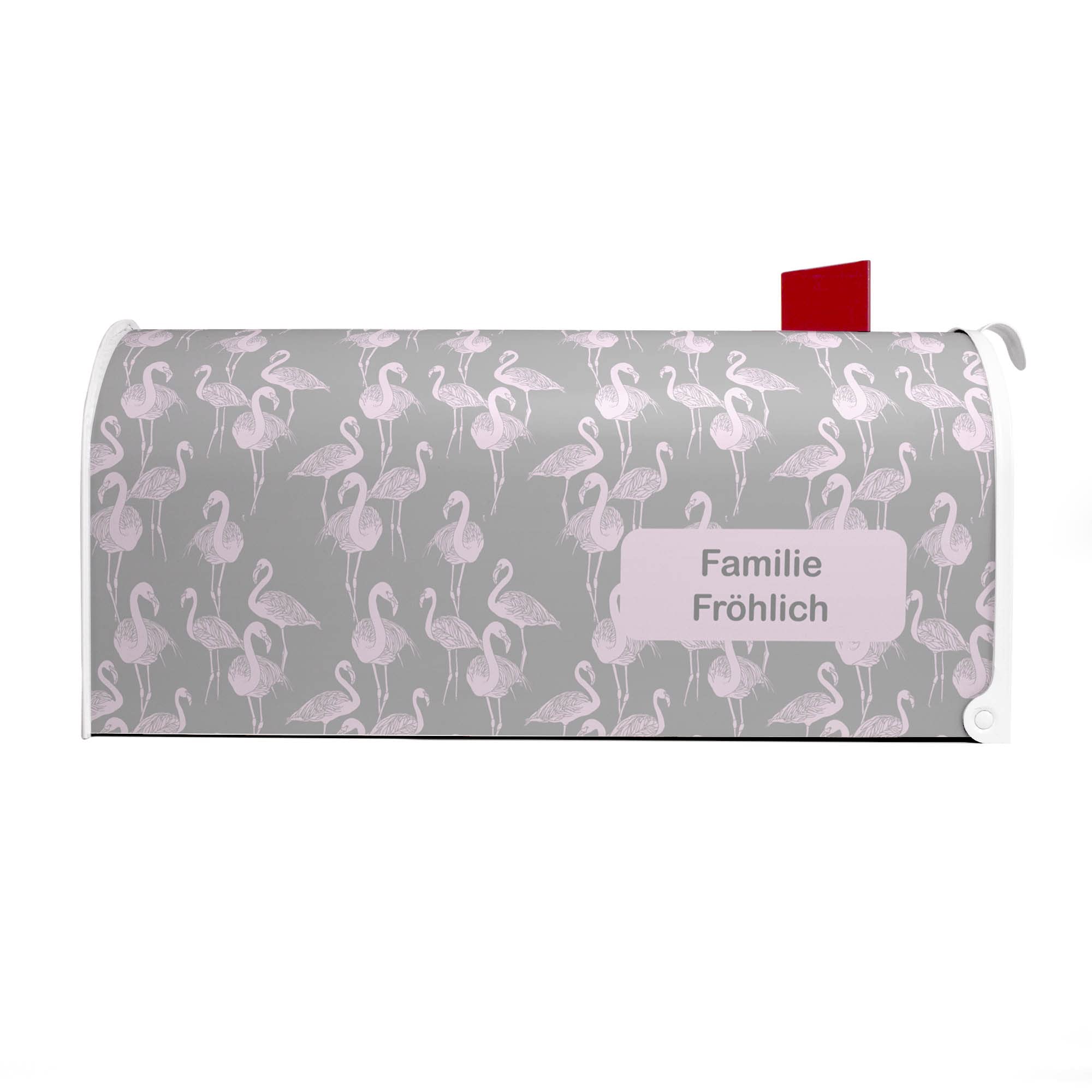 banjado® Amerikanischer Briefkasten - US Mailbox/Letterbox mit Motiv Flamingos Blass 51x22x17cm - Postkasten Stahl aus Amerika – Briefkasten amerikanisch weiß pulverbeschichtet