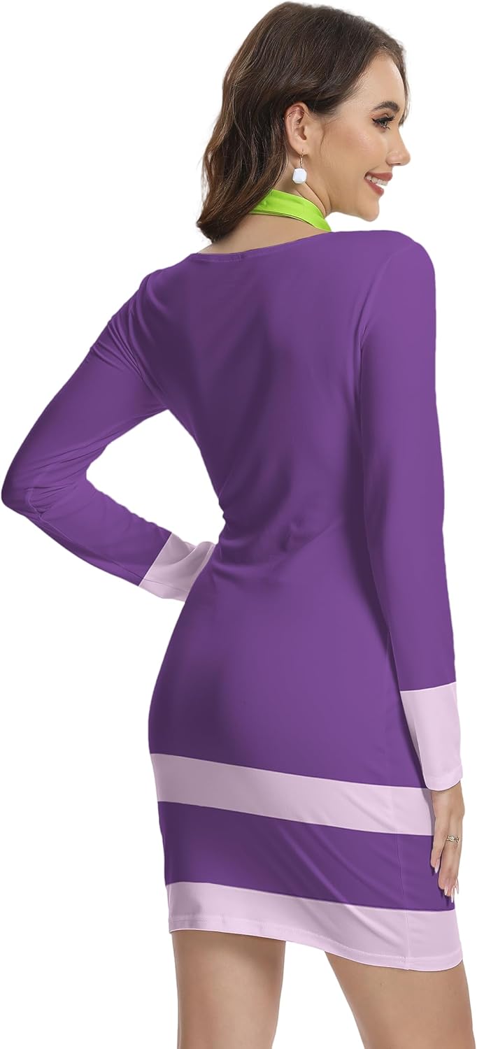 TMSD Women's Halloween Crew Neck Purple Sexy Bodycon Dress with Scarf - Image 6