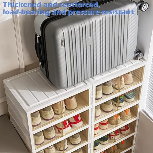 Miniatura 9 de AOHMPT Caja de almacenamiento plegable, organizador de zapatos apilable transparente con tapas, armario grande de 6 capas para zapatos