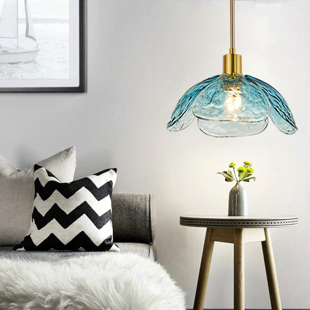 Gefertigte principale Glas Anhänger Leuchten Mitte Jahrhundert Blütenblatt forme Hänge lichter Kreative rétro Blume Glas Anhänger Decken beuchtung für Schlafzimmer Wohnzimmer Küchen insel (Blau)