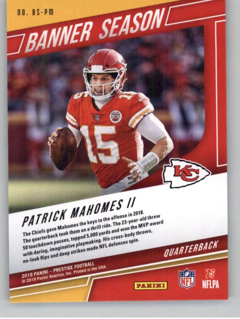 2019 Panini Prestige Banner Season #BS-PM Patrick Mahomes II Kansas City Chiefs Football Card
