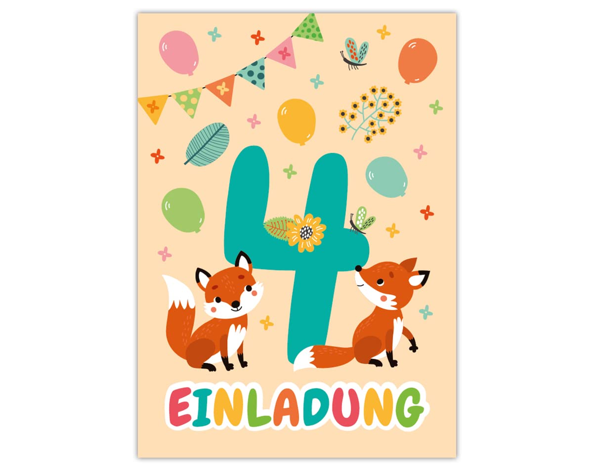Set 12 Inviti Di Compleanno Per Bambini 4 Anni - Con Buste, Sacchetti Regalo, Adesivi E Segnalibri - Tema Compleanno - 5
