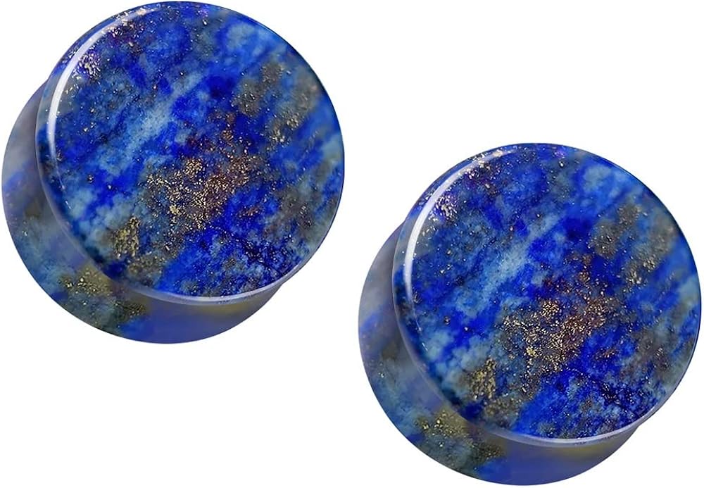 Pierced Owl Tapones dobles acampanados de piedra lapislázuli natural de grado AAA, se venden como un par, Madera, Sin gemas.