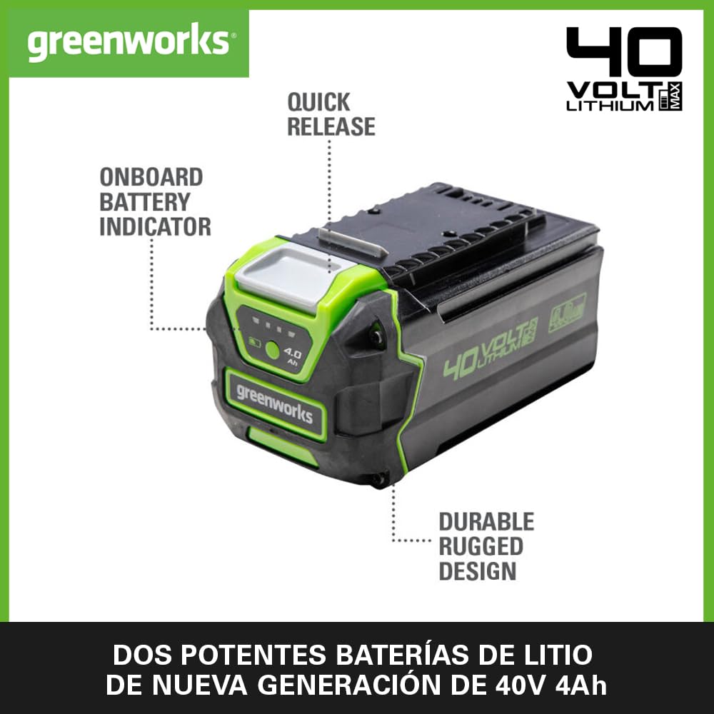 Greenworks Baterías 40V 4Ah - Set de 2, Potentes Original Baterías Iones de Litio para Herramientas Eléctricas y Jardinería Greenworks 40V, Control de Carga LED 3 Etapas, Garantía de 2 Años - G40BK4X
