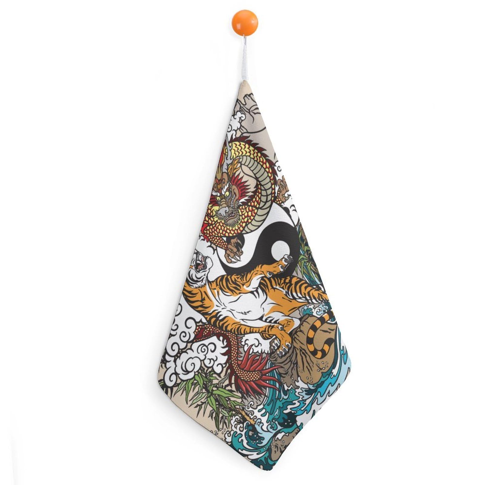CGSBNGHA Ying-and-Yang Chinese Dragon And Tiger Hand Towel Hanging Face Towels Cleaning Cloths Handkerchief for Bathroom Kitchen