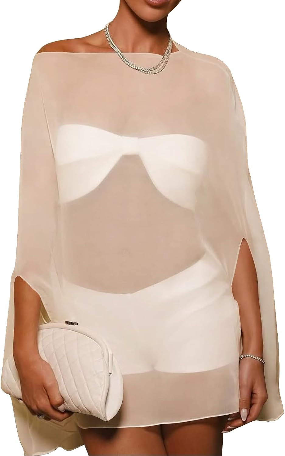 Yousify Cover Ups Off Shoulder Swimwear Summer See Through Beachwear Coverup Batwing Poncho Shawl Shrug Chiffon Top 2026