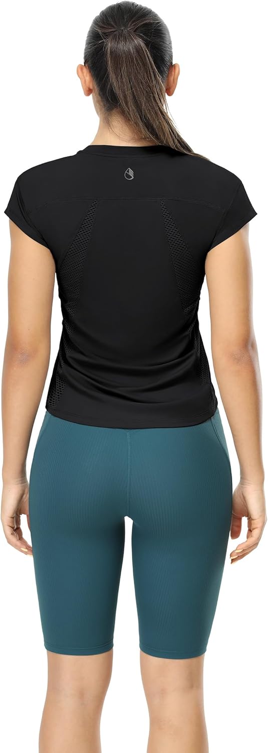 icyzone Women's Crewneck Workout T Shirts Quick Dry Athletic Cap Sleeve Fitness Gym Running Yoga Tee Tops - Image 4