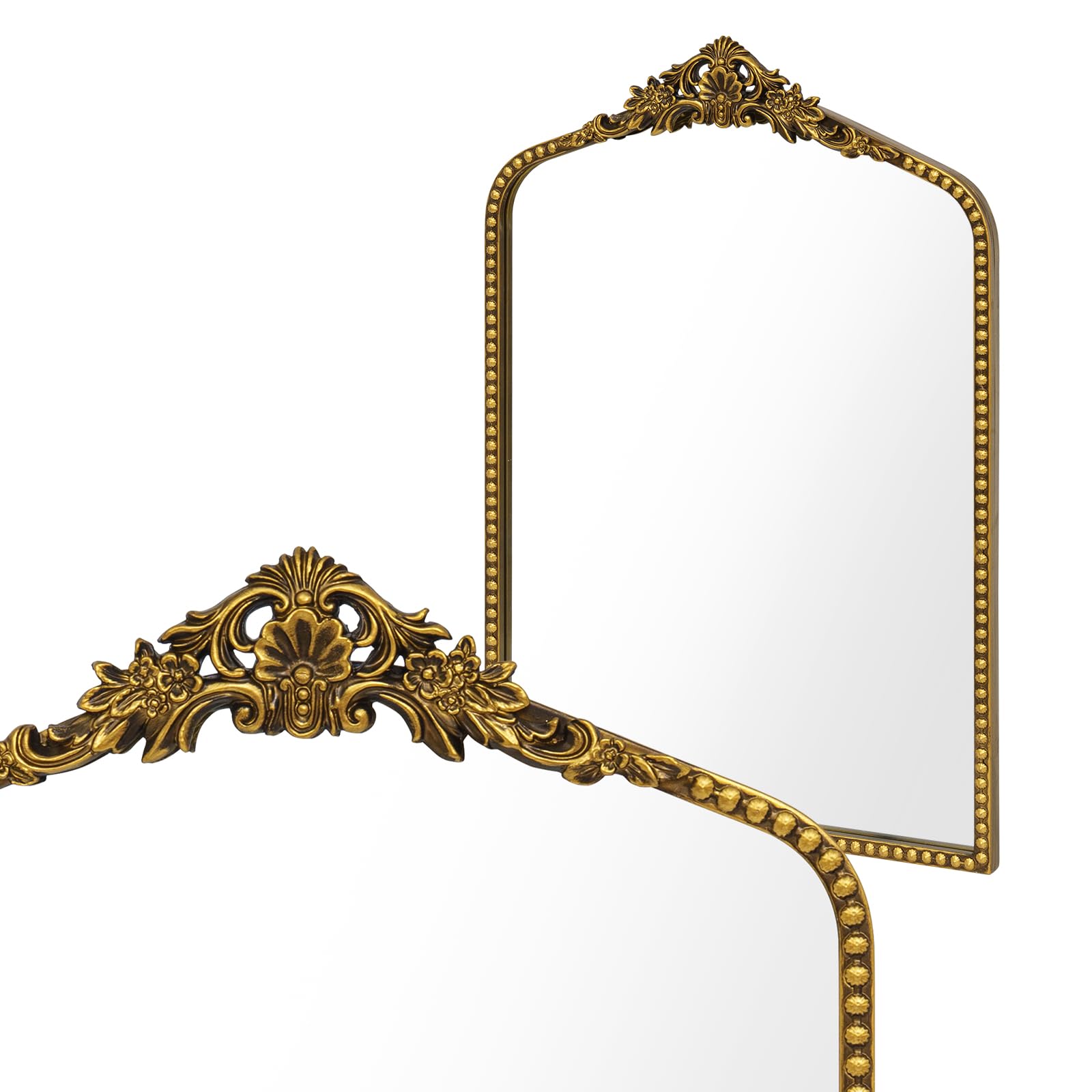 Gold Barock Spiegel Antik-Vintage mit Goldrand & Bögen Dekorativer Halbrund Spiegel als Wanddekoration für Wohnzimmer, Flur Prunkvoller Wandspiegel im Barockstil，Größe: 48 x 71.5 cm