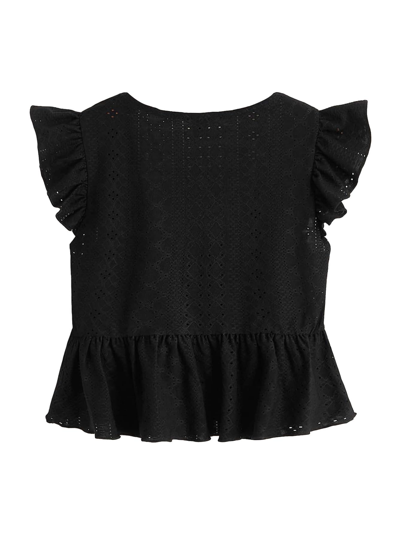 SweatyRocks Women's Ruffle Hem Cap Sleeve Shirts Sweetheart Neck Peplum Blouse Top