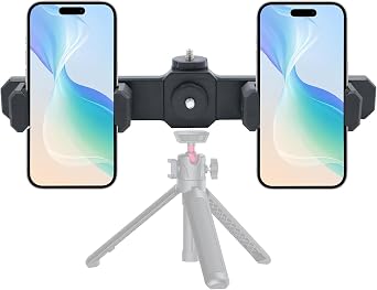 Universal Dual Cell Phone Holder Smartphone Tripod Mount Adapter, NO Tripod | 360 Rotation Adjustable Clamp for Vlog Video Recording Live Streaming, Compatible with 1/4 Screws