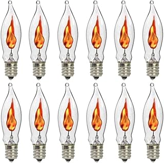 Flicker Flame Light Bulb, Clear Flame Tip Candelabra Replacement Bulbs with a Flickering Orange Glow, 1 Watt/120 Volts/ E12 Flame Candelabra Base Bulbs, 12 Pack