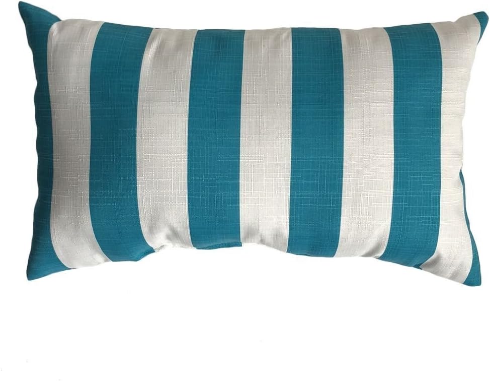 Stratford Home Eco Friendly Indoor / Outdoor Decorative Lumbar Pillows (Set of 2) Classic Stripe Turquoise -- 12x20 -- Made in America