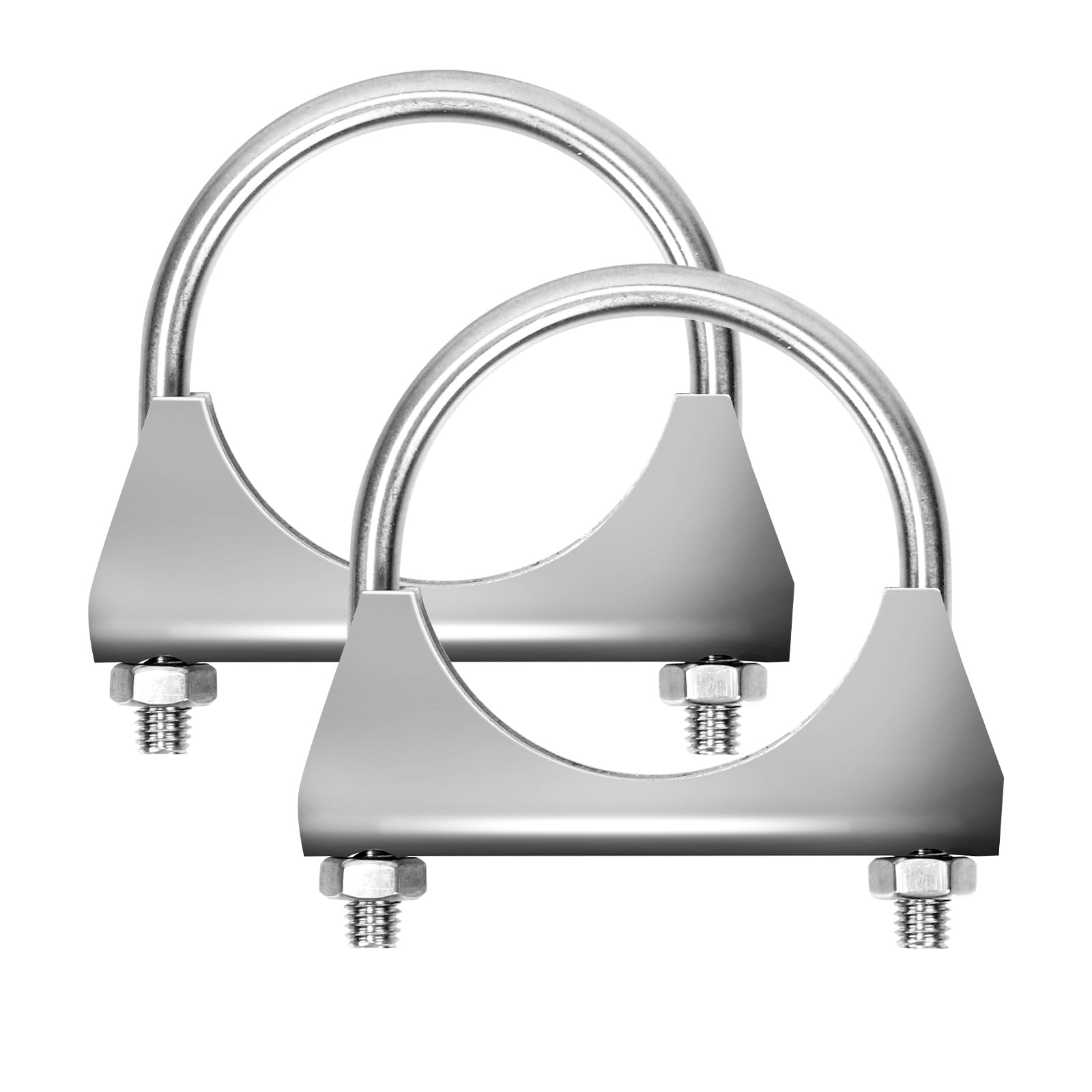Glarks 2Pcs 304 Stainless Steel Exhaust U-Clamps 63MM (2-1/2in) Muffler Exhaust Clamps U-Bolt Clamps Design with Saddle Flange for Exhaust Tail Pipe
