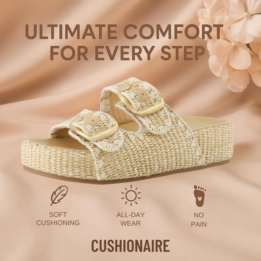 CUSHIONAIRE Panama Sandals for Women 2025 – Slip-On Casual, Lightweight Summer Slides - Platform Sandals Women Beach Footwear