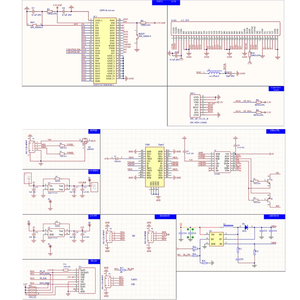DIYmalls 4.3 "Pollici ESP32-S3 Display IPS ESP32-8048S043C-I Capacitivo Touch Screen TFT LCD Modulo 800x480 ESP32-S3 Scheda di Sviluppo per Arduino IDE