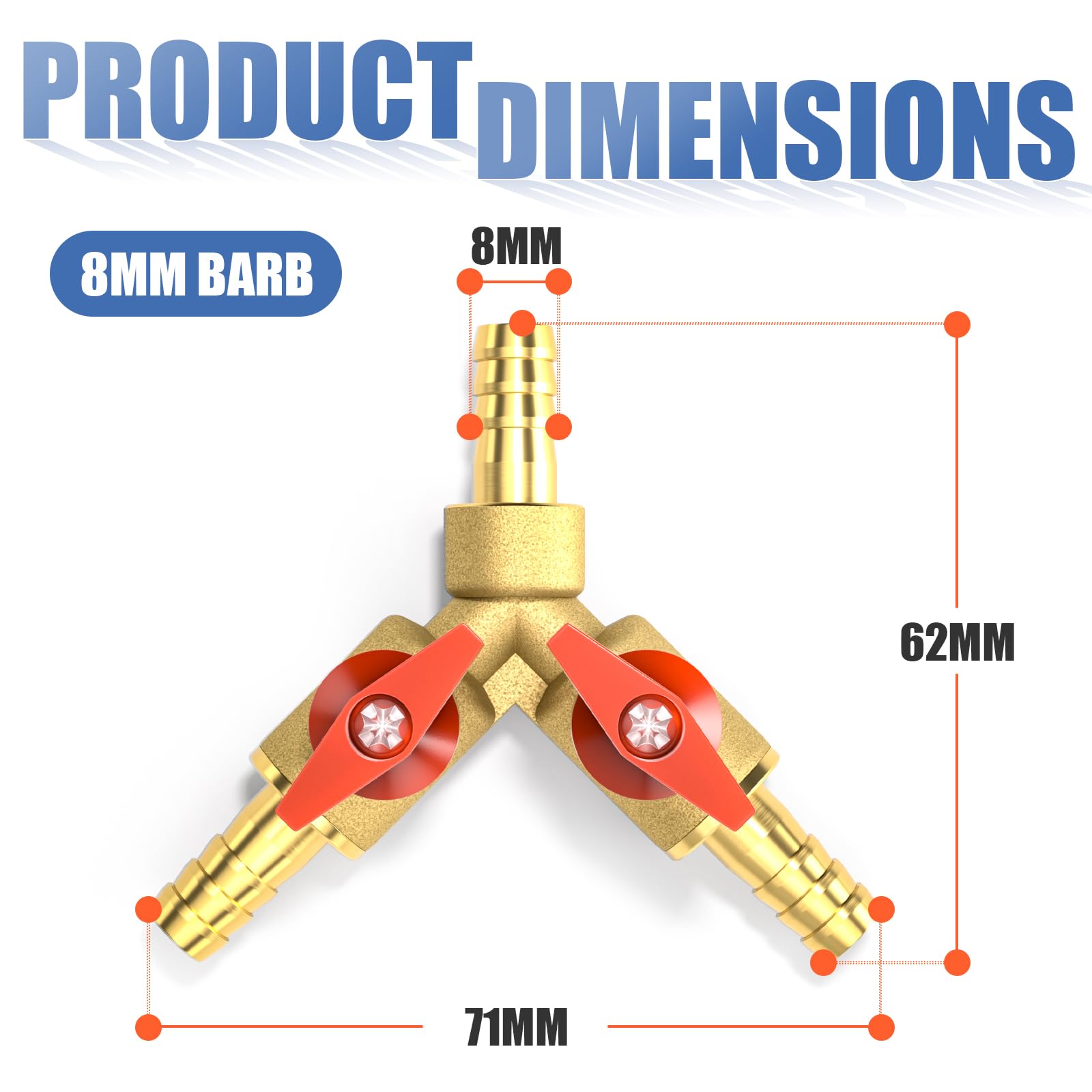 Bwintech 2 válvulas de bola de latón de 3 vías de 8 mm, forma de Y, 2 interruptores de válvula de cierre con 6 abrazaderas de manguera