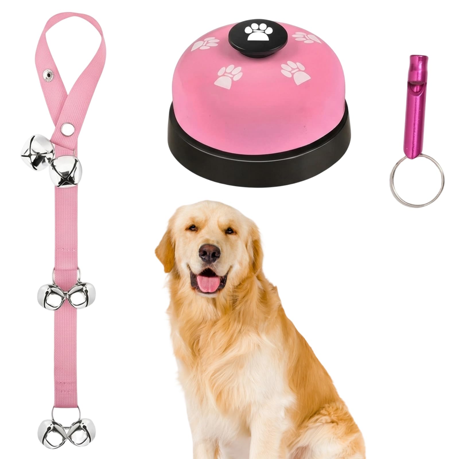 KxrTpx 3 Pcs Dog Bells Toilet Training, Dog Doorbell Communication Device with Whistle, Adjustable Strap Dog Bell for Puppy Potty Training and Indoor Behaviour Management, (Pink)