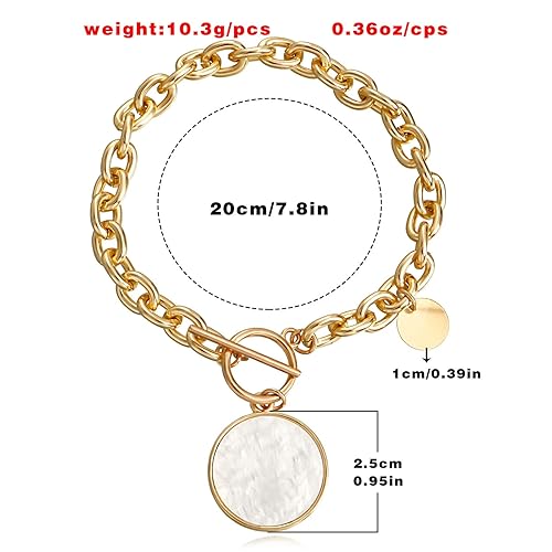 Miniatura 6 de Pulsera de cadena gruesa, cadena de eslabones dorados, pulsera de palanca con dije de disco de diamantes de imitación, pulsera con cierre de OT,