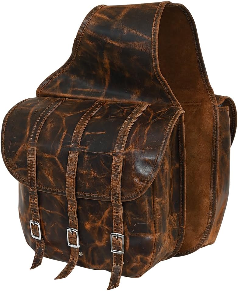 HILASON Soft Leather Horse Saddle Bag Antique Brown | Equestrian Western Adjustable Closure