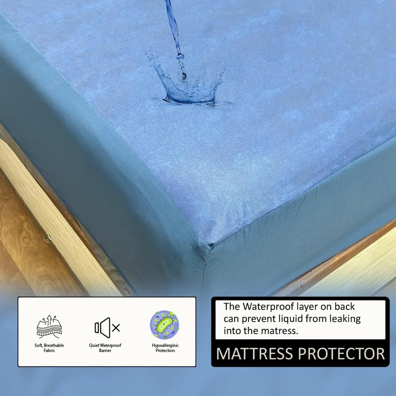 Image of Premium 100 Percent Waterproof Mattress Protector with Elastic Non-Woven | Hypoallergenic Mattress Cover Soft Elastic Bed Protector for Single Size Bed 48x72 Inch Fit On 10 Inch 4X6 Feet, Navy Blue