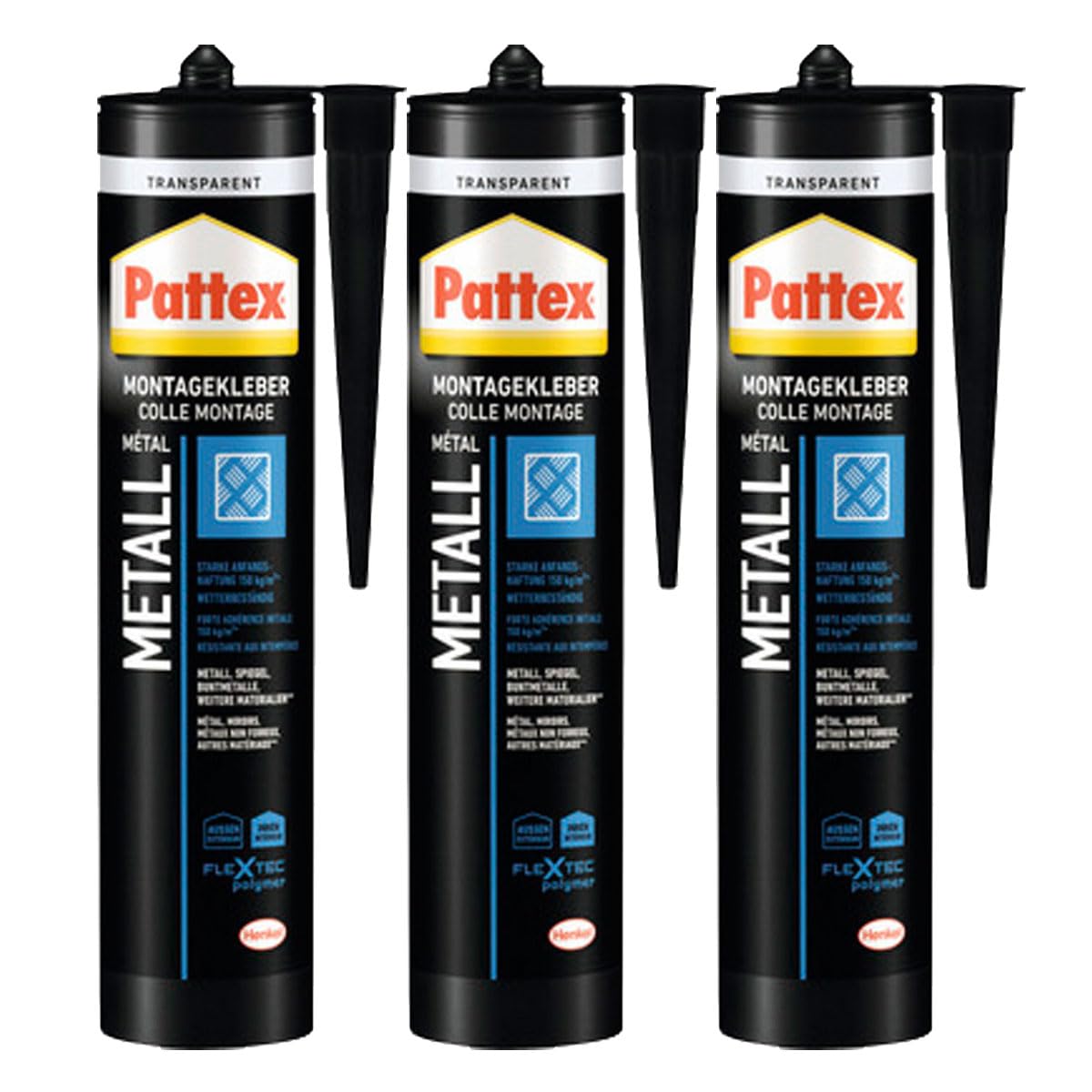 Montage Kleber Metall - starker Montagekleber für Metall, Buntmetall und Spiegel, Baukleber für alle Materialien* -elastischer Metallkleber für innen und außen - Wetterbeständig (3 x 325g)