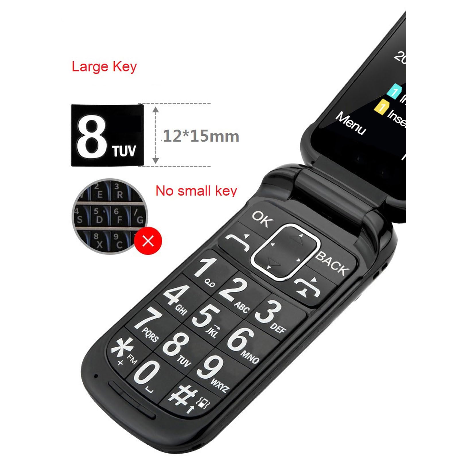 Duży Czcionkowy Telefon Komórkowy Osób Starszych, Odblokowany Telefon Komórkowy Klapką Podwójna Karta SIM Podwójny Tryb Gotowości+Funkcja SOS+Duże Przyciski Czysty Dźwięk,Red