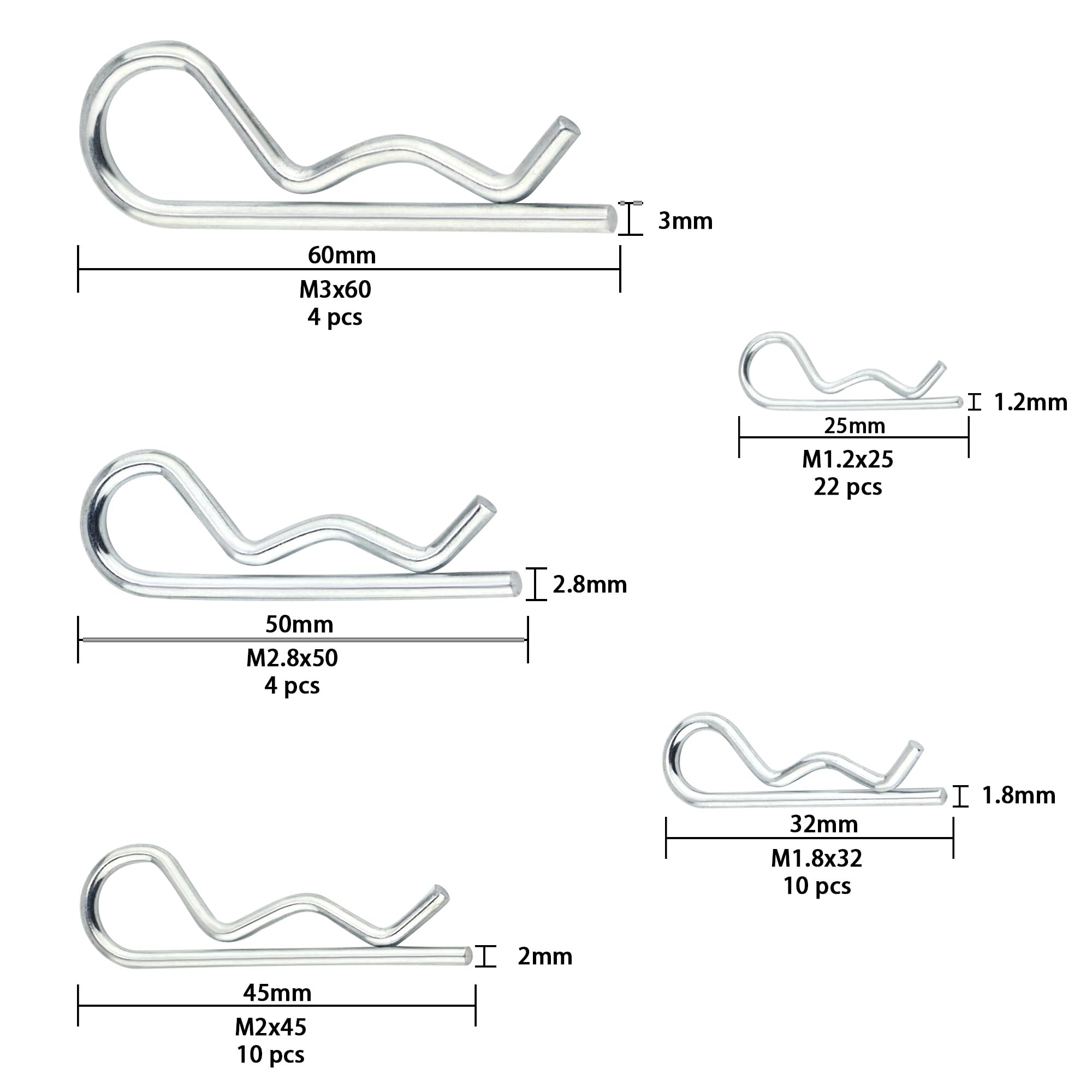 HANLATO 50 Pcs Hitch Pins Clip R Clips Zinc Plated Cotter Pins Spring Fastener Assortment Kit Hair Pin Tractor Cotter Pin Spring Clip Retainer Pins Large Carter Pin, 5 Size