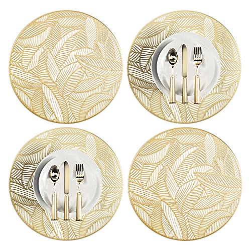 Redondos Salvamanteles Ahuecados, Weinsamkeit Paquete de 4 Mantel Individual, Individuales de Mesa, PVC Antideslizantes Mantel Conjunto, para Navidad, Aniversarios, Cenas, Restaurantes (Lavable) (A)