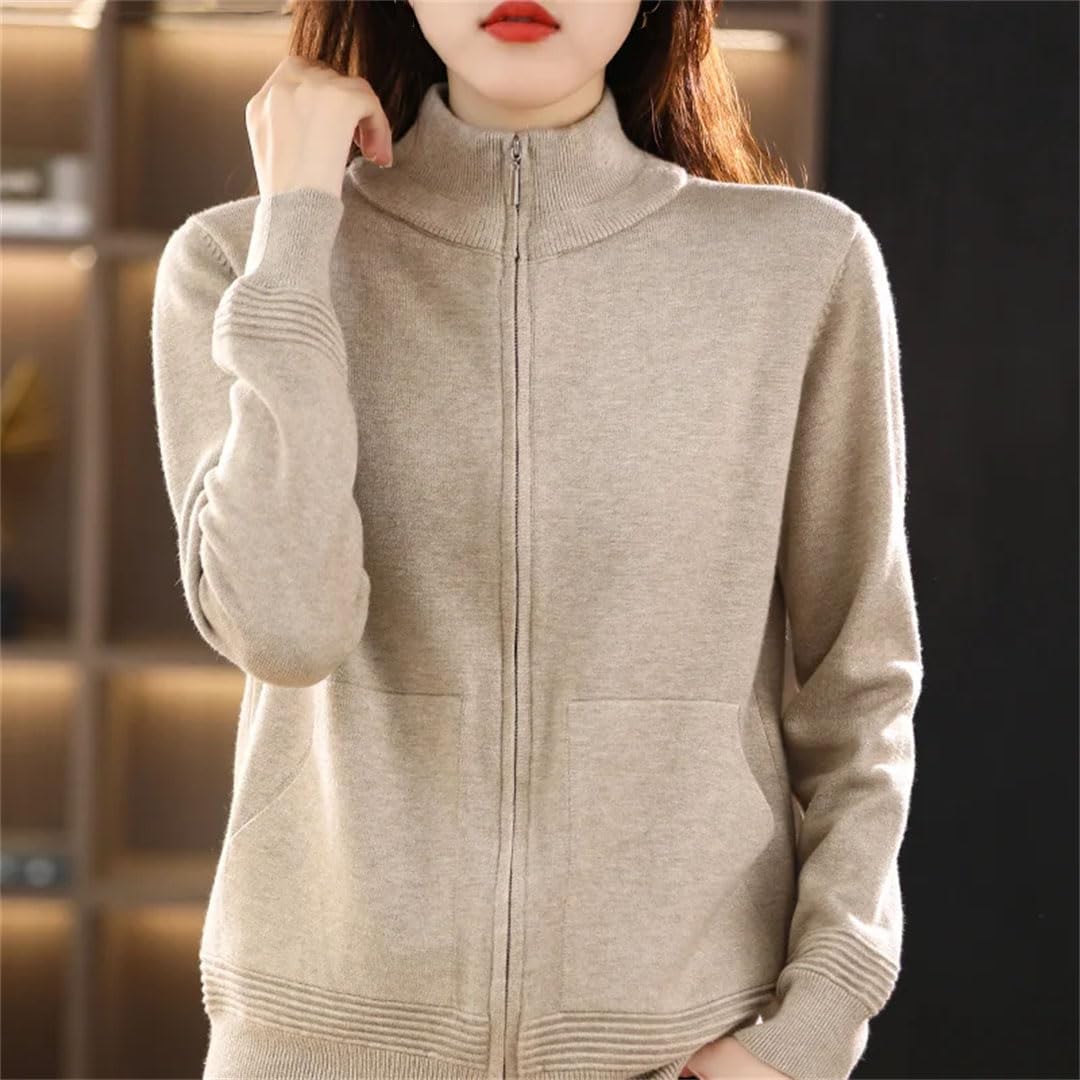 Vogrtcc Suéter De Lana para Mujer Cárdigan con Doble Cremallera Tops De Punto Casuales